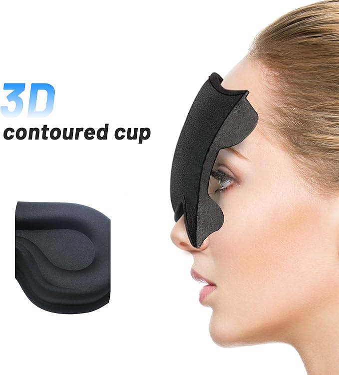 Sleep Eye Mask for Men Women, Sleeping Mask for Side Sleeper, Travel Blackout Night Blindfold Eye Shade Cover with Adjustable Strap (Black)