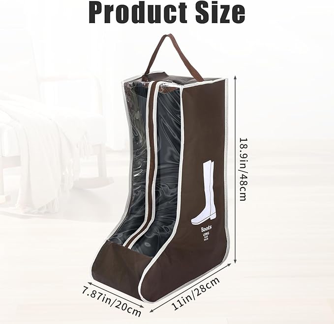 2 Pack Brown Boot Storage Bag, Portable Dust Proof Boot Bags for Cowboy Boots, Shoe Cover Protector Bag for Boots Storage and Organizer Packing, Tall Boot Storage Carry Bag for Travel Daily Use