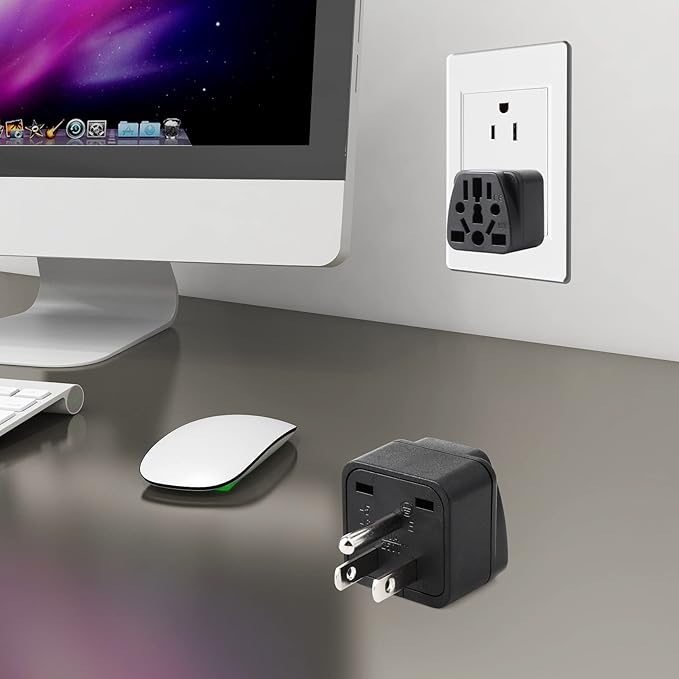 2 Pack US Travel Plug Adapter, EU,UK,AU,in,CN,JP,Asia,Italy,Brazil to USA (Type B), 3 Prong Grounded USA Wall Plug Wall Outlet Power Charger Converter (Black)