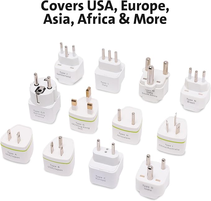 Universal Travel Plug Adapter Kit with Case – International Plug Adapter Set for Worldwide Travel – Multi Country Power Plug Kit for Europe, UK, US, Australia, Asia