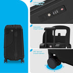 TABU 20" Ride on Luggage with Foldable Seat，Front-Opening Carry On Suitcase with Built-in USB & Type-C Port, TSA Lock and 360° Silent Spinner, for Kids & Adults, Black