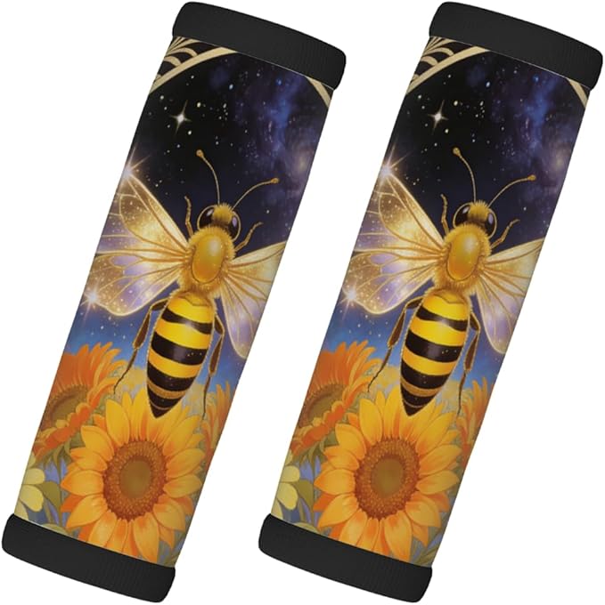 2 Pack Luggage Handle Wrap with Travel Tags - Non-Slip Protective Cover Soft Handle Grips Covers for Suitcase(Galaxy Flower Bee)