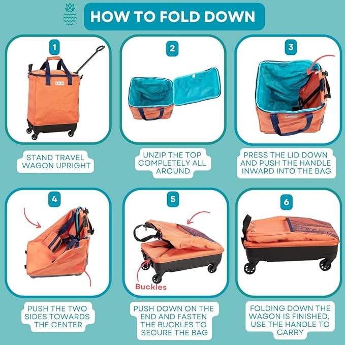 Handy Sandy Haul-It Foldable Rolling Tote – Patented Heavy-Duty Utility Bag with 8 Spinner Wheels, – Reusable Grocery Cart, Laundry Carrier, Travel Tote, Commuter Bag for Shopping & More- Orange