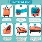 Handy Sandy Haul-It Foldable Rolling Tote – Patented Heavy-Duty Utility Bag with 8 Spinner Wheels, – Reusable Grocery Cart, Laundry Carrier, Travel Tote, Commuter Bag for Shopping & More- Orange