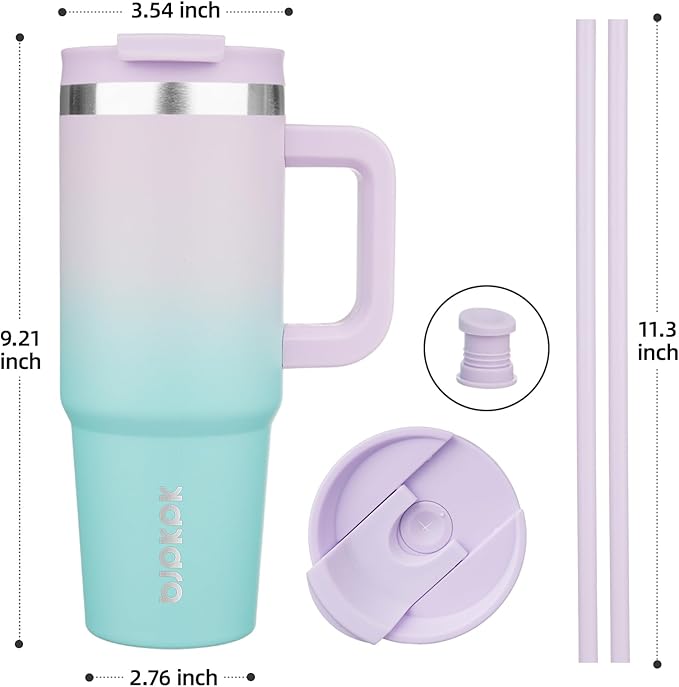 BJPKPK Tumbler With Handle 30 oz Stainless Steel Insulated Tumbler With Lid And Straw For Water Or Ice Coffee,Lavender Green