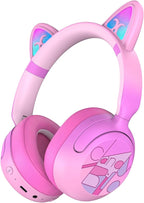 Kids Bluetooth Headphones with LED Cat Ears, Active Noise Cancelling Headphones for Kids, 85dB Volume Limited, 40H Play Time, Bluetooth 6.0, Fast Charging, Built-in Mic for iPad/Tablet/Airplane, Pink