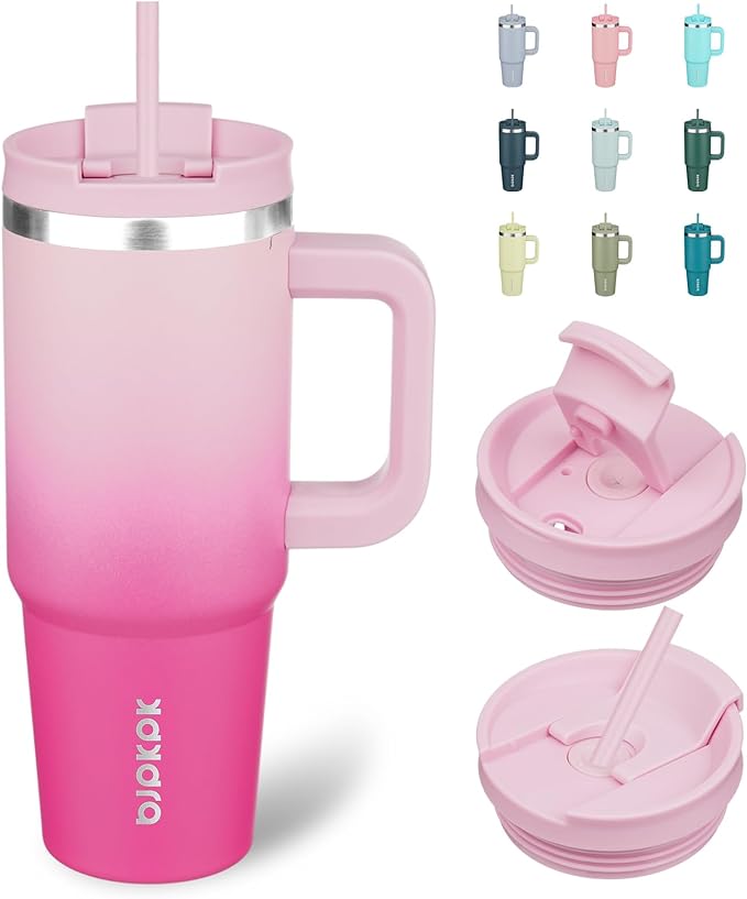 BJPKPK 30oz Stainless Steel Insulated Tumbler With Handle And Lid Straw Travel Coffee Mug Thermal Cup,Cherry Blossom