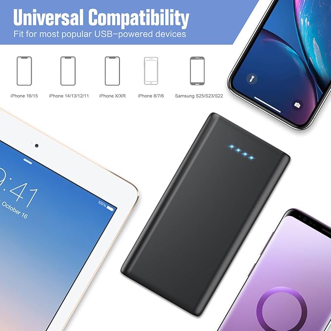 Portable Charger Power Bank 25800mAh,5V/3A Fast Charging Portable Phone Charger,3 USB Ports External Battery Pack Backup Travel Camping Essential for iPhone 17/16/15/14,Samsung Galaxy Android iPad etc