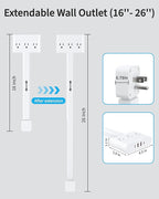 Electrical Outlet Extender Stick-360° Rotating Wall Outlet, Features 3 AC Outlets, 2 USB-A & 2 USB-C, Extends 16"-26", Extendable for Hard-to-Reach Outlets Behind Couches, Nightstands, Desks, and More