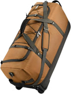 Rolling Duffle Bag with Wheels,110L/140L Expandable Soft-Sided Foldable Duffle Bag with 2 Rubber Wheels,Packable 32” Rolling Carry-On with Multi-Pockets & Compartments (brown)