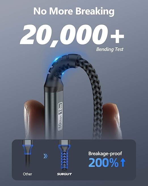 SUNGUY 10Gbps USB C 3.1 Gen 2 Cable, 4FT USB A to USB C 3A Fast Charging & Data Transfer Android Auto Cable Compatible with iPhone 17/16/15 Pro Max, Galaxy S23 S22 Ultra Note 20, SSD