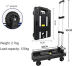 Sack Truck, Portable Folding Sack Truck, 5 Wheeled 360° Rotating Cart Heavy Duty Pushing/Pull Cart with 125kg Load Capacity, Car Luggage, Travel Platform Trolley