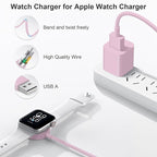 Fast Charger for Apple Watch Charger, Magnetic iWatch Charger to USB A Cable 3.3FT with USB A Wall Plug Adapter for Apple iWatch Series Ultra/10/9/8/7/6/SE/5/4/3/2 (Pink)