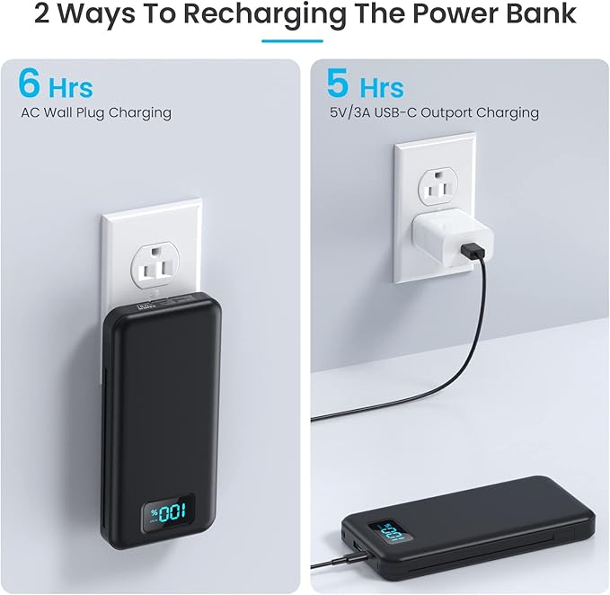 Portable Charger for iPhone with Built in Cables & Wall Plug,10800mah Travel Essentials Power Bank,4 Output LCD Display External Battery Pack Phone Charger for iPhone 17/16/15/14,Galaxy,Android etc