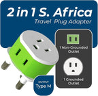 OREI South Africa, Botswana, Namibia Power Plug Adapter with 2 USA Inputs - Travel 3 Pack - Type M (US-10L), Safe Grounded Use with Cell Phones, Laptop, Camera Chargers, CPAP, and More