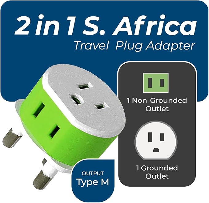 OREI South Africa, Botswana, Namibia Power Plug Adapter with 2 USA Inputs - Travel 3 Pack - Type M (US-10L), Safe Grounded Use with Cell Phones, Laptop, Camera Chargers, CPAP, and More