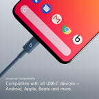 Beats USB-C to USB-C Woven Cable Fast Charging Durable/Tangle-Free Compatible Charger for Apple & Android Devices (1.5 m, 5 ft) - Nitro Navy