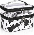 Double-layer Cosmetic Bag Makeup Bag Travel Makeup Bag Makeup Bags for Women Cosmetics Cases Portable Waterproof Foldable (Cow Print)