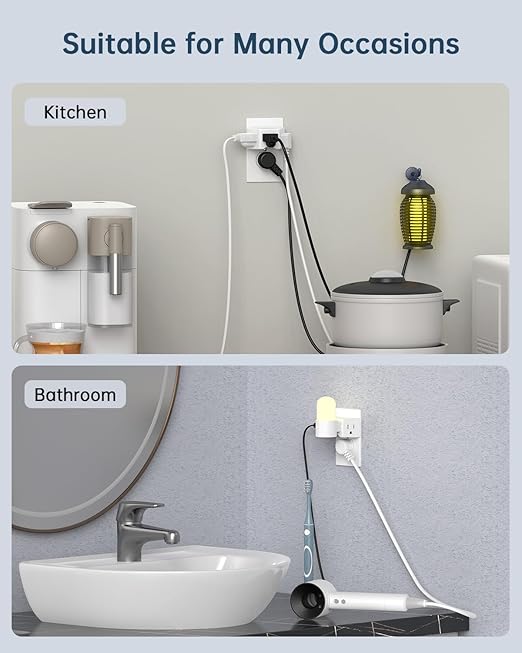 BEONDON Small Angled Outlet Extender, 3 Way Outlet Splitter Plug for Bathroom Kitchen and Other Tight Spaces, White, 1 Pack