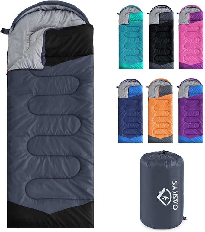 oaskys Camping Sleeping Bag - 3 Season Warm & Cool Weather - Summer Spring Fall Lightweight Waterproof for Adults Kids - Camping Gear Equipment, Traveling, and Outdoors