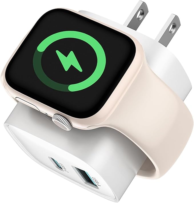 Charging Blocks for Apple Watch, 3-in-1 PD 20W USB C Charger Block with Built-in Wireless Smart Watch Charging, Dual Ports Wall Charger Compatible with iPhone,AirPods,iWatch