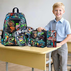 5Pcs Kids Luggage for Boys, Dinosaur Rolling Travel Carry on Suitcase for Toddler Children with Wheels(Black)
