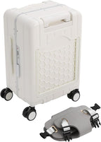 CNCEST 20" Adjustable Double Handle Ride-on Luggage,Travel Carry On Trolley Case with Mesh Pocket for Kids,Children's Ride On Suitcase with Wheels & TSA Lock (StyleB, White)