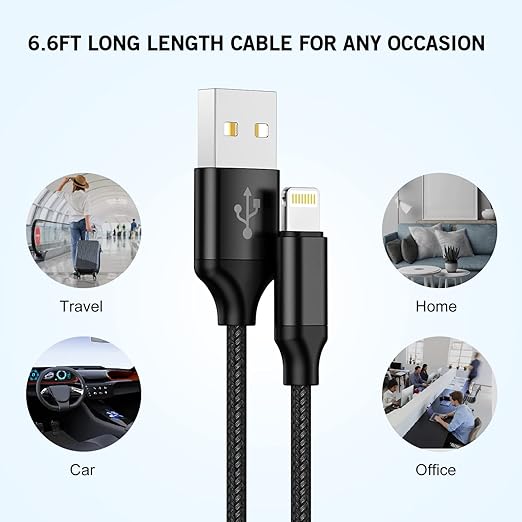 iPhone Fast Charger,2Pack Dual Port Wall Charger with Fast Charging 6.6FT Long Nylon Braided USB to Lightning Cable Cord Double Wall Charger Adapter Block Plug for iPhone 14 13 12 Pro Max 11 SE iPad