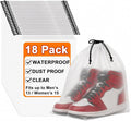18 Pack Clear Shoe Bags for Travel, 15.7"×11.8" PEVA Drawstring, Waterproof, Fits up to Men’s 12–13, Reusable Storage for Shoes, Clothes & Toiletries, Keep Luggage Tidy & Odor-Free