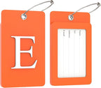Gostwo 2 Pack Luggage Tags for Suitcases, 26 Initial Letter Travel Luggage Baggage Identification Labels ID Tag Fully Bendable Tags with Stainless Steel Loop (Orange) (Letter E)