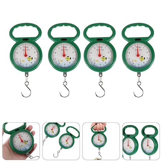 Operitacx 4pcs Portable Luggage Scales Handheld Spring Hook Plastic Weighing Scale for Travel Home Fishing with Compact Design and Lightweight Hook Random Color