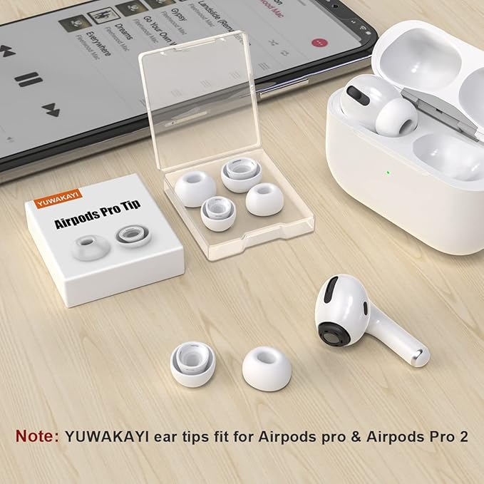 YUWAKAYI [3 Pairs] Replacement Ear Tips for AirPods Pro & Pro 2 with Noise Reduction Hole, Silicone Ear Tips for AirPods Pro with Portable Storage Box and Fit in The Charging Case (X-Small, White)
