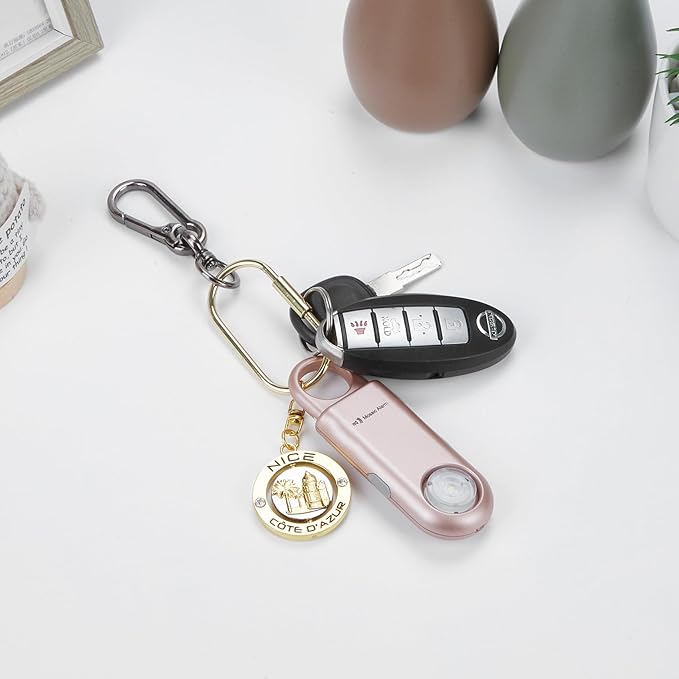 135dB Rechargeable Personal Safety Alarm Strobe Light Flashlight Keychain Siren for Women, College School Students Emergency SOS Alerts Loud Sound Torchlight Hiking Alarm Bear Deterrent. Rose Gold