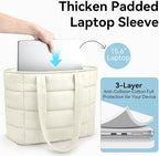 Puffer Tote Bag with Pouch,Women's Lightweight Quilted Shoulder Bag,15.6"/17.3" Laptop Travel Weekender for Work & Nurses