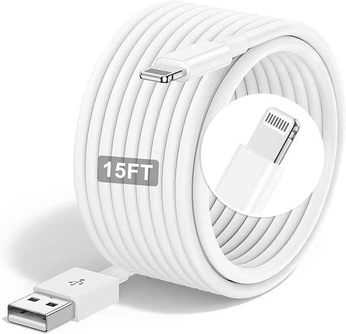 Susnwere Extra Long iPhone Charger Cable 15 ft/5M,[Apple MFi Certified] USB to Lightning Cable15 ft, iPhone Fast Charging Cord for Apple iPhone 14/14pro/13/12/11/11Pro/11Max/ X/XS/XR/XS Max/8/7,iPad