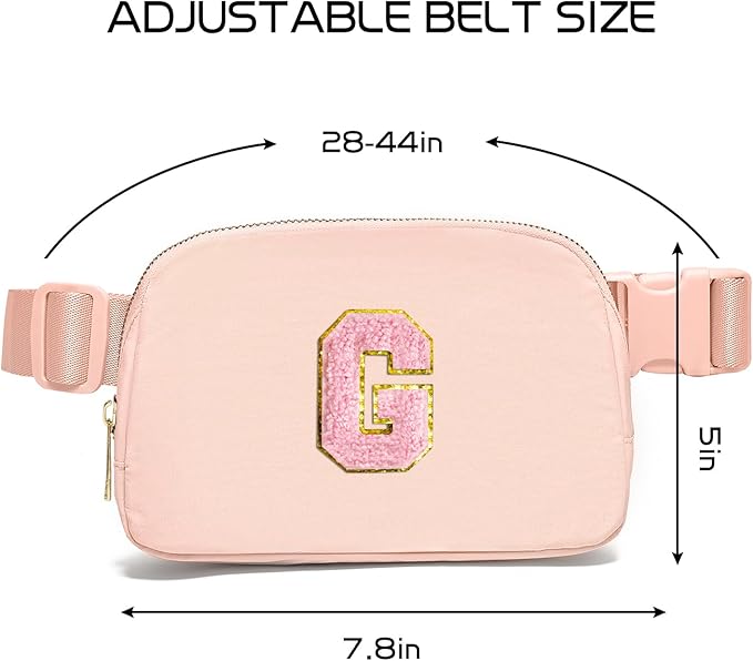 Gitus 6 7 8 9 10 Year Old Girl Gifts Belt Bag Fanny Pack Crossbody Bags with Initial Letter Patch Things for Teen Girls Easter Gifts for Girls Travel Essentials（Coral Pink-G）