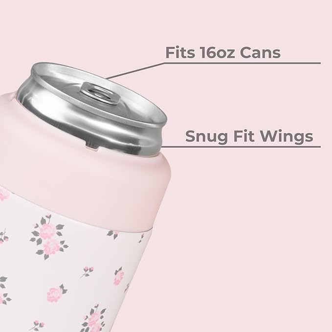 HydroJug Standard Can Cooler - 2-in-1 Insulated Can Cooler Cup - Stainless Steel Can Holder with Non-Slip Rubber Base - Screw-Top Lid - Dishwasher Safe - 16oz, Wildrose