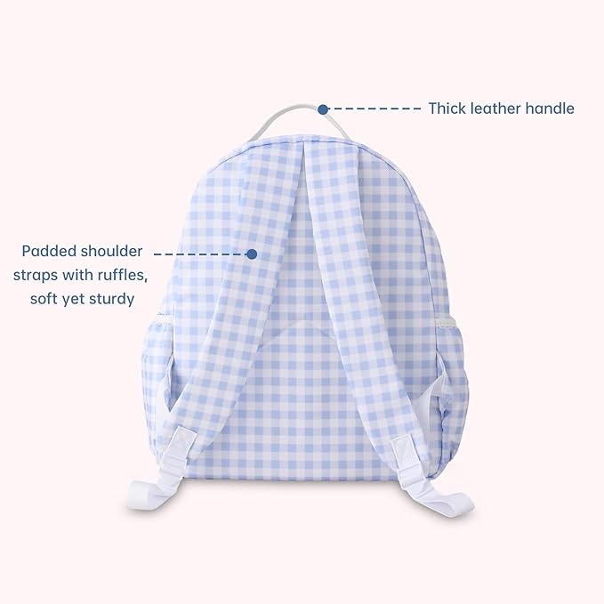 DYSHAYEN Gingham Kids Backpack,15 Inch School Backpack for Girls Boys,Kindergarten Large Bookbag Age 5-8 for Birthday Gifts School Overnight (Blue)
