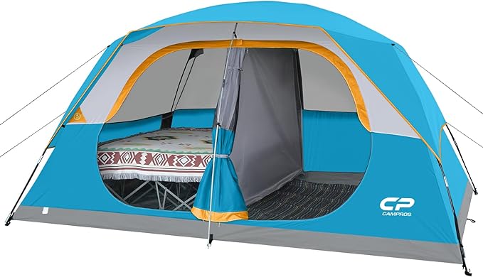 CAMPROS CP Upgraded 6/8 Person Camping Tents, Waterproof Windproof Family Tent with Larger Mesh Windows & Door, Double Layer, Easy Set Up, All-Season Dome Tent with Top Rainfly & Carry Bag