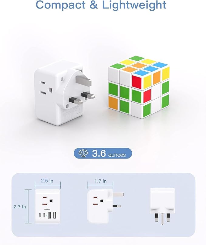 2 Pack US to UK Ireland Travel Plug Adapter, Type G Power Plug Adapter with 3 Outlets 4 USB Ports(2USB C), European Travel Plug Adapter for USA to England London Scotland British Qatar Irish Hongkong