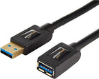 Amazon Basics 2-Pack USB 3.0 Extension Cable, A-Male to A-Female, 4.8Gbps High-Speed, Gold-Plated Connectors, 6 Foot, Black