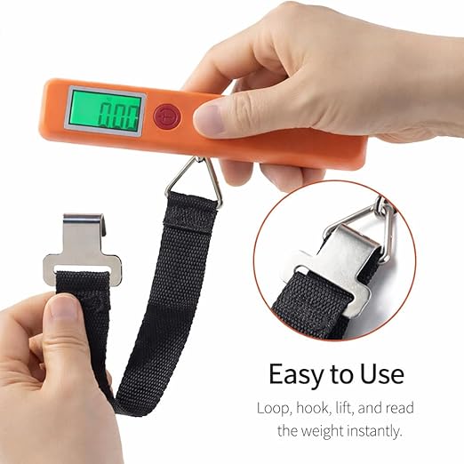 Digital Luggage Scale, Portable Handheld Travel Weight Scale with Backlit LCD Display, 110 lb Capacity, Hook and Strap, (Orange)