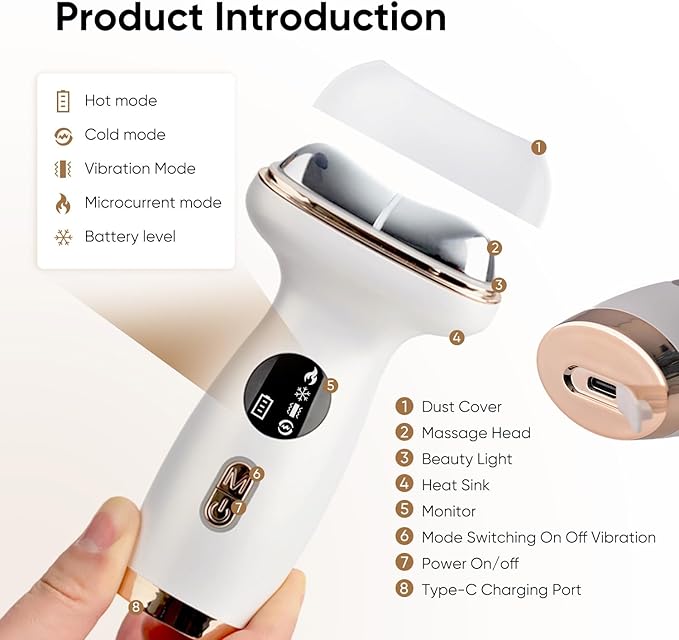 Microcurrent Facial Device with Red Light Therapy - 7-in-1 LED Sculptor & Cold Heated Gua Sha for Face Neck Eye Firming, Depuffing & Double Chin Reduction