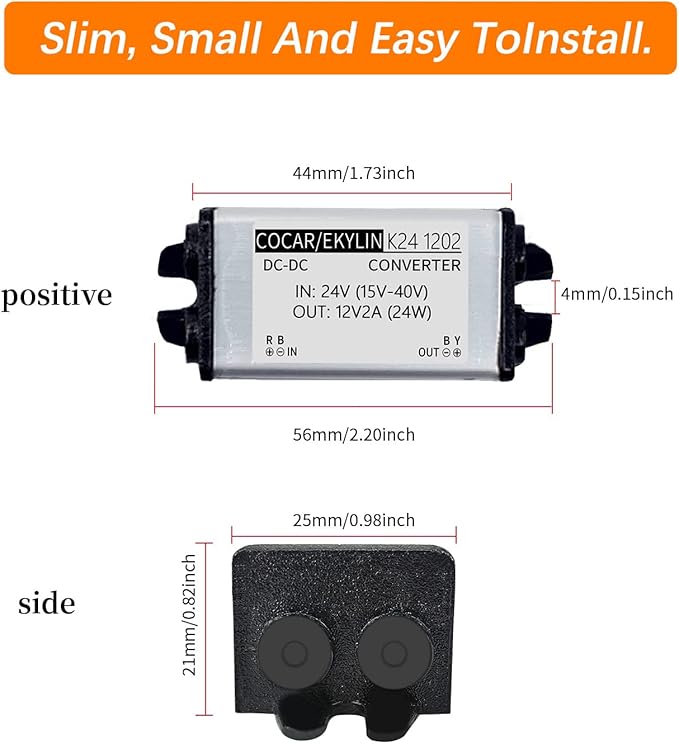 Truck DC 24v to 12v Step Down Converter Reducer Regulator 2A 24W Power Supply Adapter for Auto Car Vehicle Boat Solar System etc.(Accept DC15-40V Inputs)