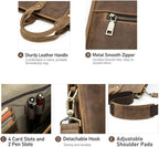 Contacts Leather Briefcase for Men 14 Inch Laptop Bag, Crazy Horse Leather Messenger Bag Brown Business Bag Satchel Shoulder Handbag