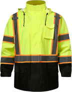 SKSAFETY Hi Vis Safety Rain Jacket for Men, Construction Work Rain Gear Heavy Duty Class 3 Rain Coat Waterproof Lightweight