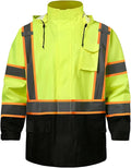 SKSAFETY Hi Vis Safety Rain Jacket for Men, Construction Work Rain Gear Heavy Duty Class 3 Rain Coat Waterproof Lightweight