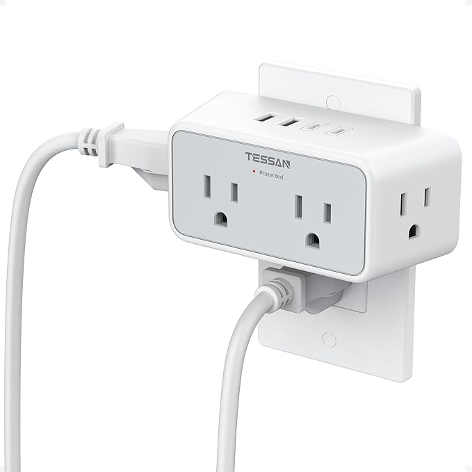 TESSAN Multi Plug Outlet Extender, Surge Protector 4 Outlet Splitter with 4 USB Ports (2 USB C), 3 Side Multiple Wall Plug Expander for Home Office Kitchen Dorm Room Essentials