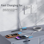 3 in 1 Apple Watch Charger,6ft Fast Magnetic iWatch/USBC/Lightning to USB C Charging Cable Cord and Type C Wall Block for iWatch Series 11/10/9/8/7/SE/6/5/4/3/2, iPhone 17 16 15 14 13 12 Pro Max Plus