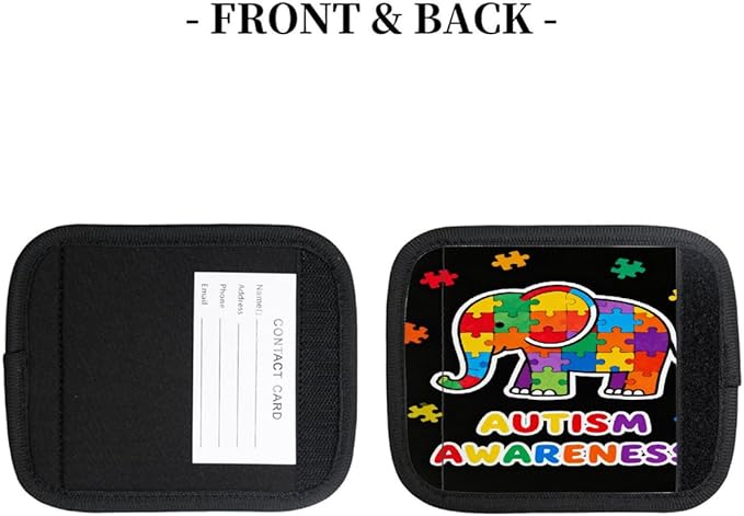 2 Pack Luggage Handle Wrap with Travel Tags - Non-Slip Protective Cover Soft Handle Grips Covers for Suitcase(Colorful Puzzle Autism Elephant)